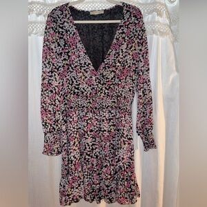 Michael Kors Black and Pink Floral Long Sleeve Dress